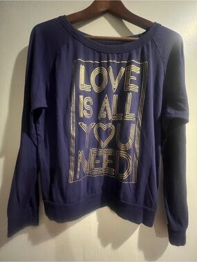 FRZ- Women’s Navy Sweatshirt with Gold 'Love Is All You Need' Graphic - Large
